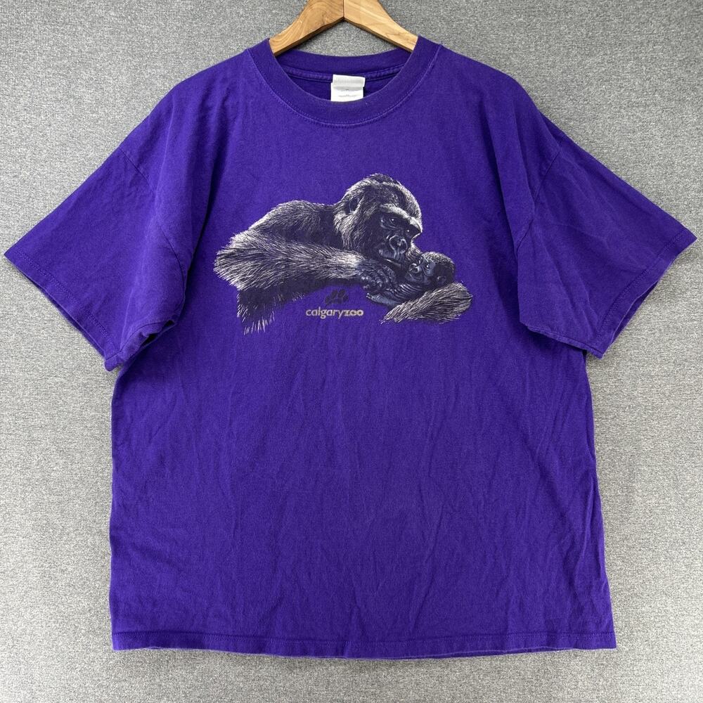 Calgary Zoo Graphic T Shirt Adult XL Purple Gorillas Gildan Heavyweight Tee